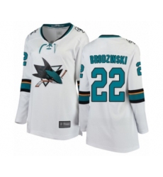 Women's San Jose Sharks #22 Jonny Brodzinski Fanatics Branded White Away Breakaway Hockey Jersey