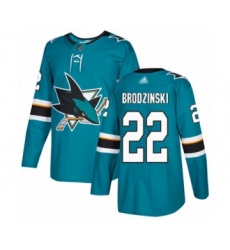 Youth San Jose Sharks #22 Jonny Brodzinski Authentic Teal Green Home Hockey Jersey