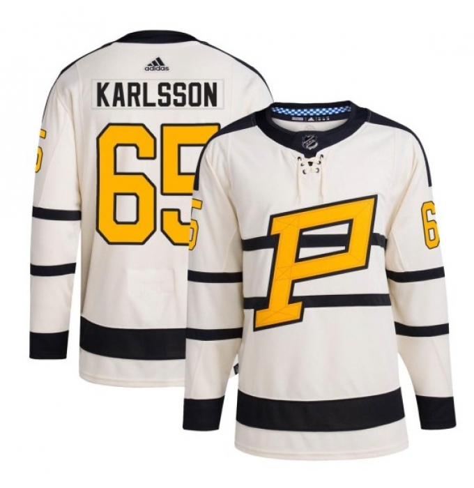 Men's Pittsburgh Penguins #65 Erik Karlsson Cream 2023 Winter Classic Stitched Jersey