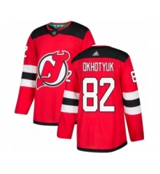 Men's New Jersey Devils #82 Nikita Okhotyuk Authentic Red Home Hockey Jersey