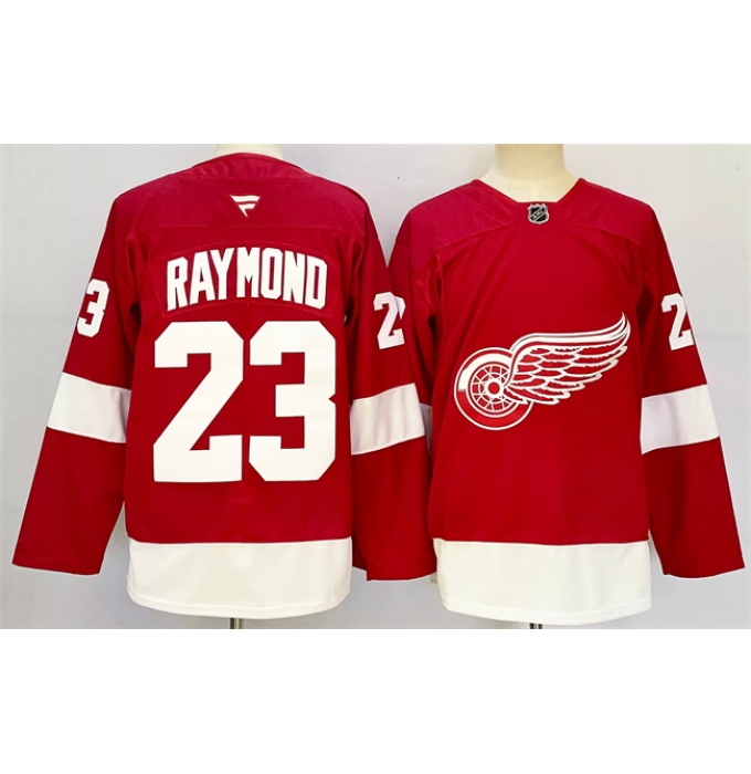 Men's Detroit Red Wings #23 Lucas Raymond Red 2024-25 Home Stitched Jersey