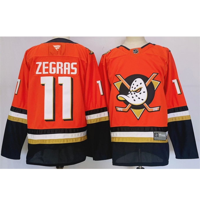 Men's Anaheim Ducks #11 Trevor Zegras Orange Black 2024-25 Stitched Jersey