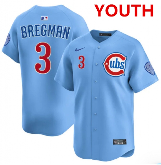 Youth Chicago Cubs #3 Alex Bregman light Blue alternate limited jersey