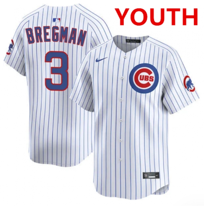 Youth Chicago Cubs #3 Alex Bregman nike White pinstripe home limited jersey