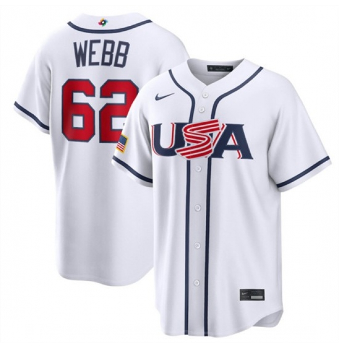Men's USA Baseball #62 Logan Webb White 2026 World Baseball Classic Home Stadium Stitched Jersey