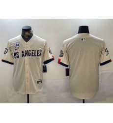 Men's Los Angeles Dodgers Blank Cream 2024 World Series With No. 34 Limited Stitched Baseball Jersey