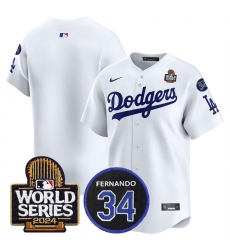 Men's Los Angeles Dodgers Blank White 2024 World Series With Fernando Memorial Limited Stitched Baseball Jersey