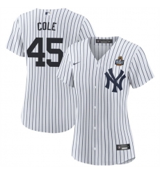 Women's New York Yankees #45 Gerrit Cole White 2024 World Series With Name Cool Base Stitched Baseball Jersey(Run Small)