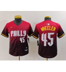 Youth Philadelphia Phillies #45 Zack Wheeler Number Red 2024 City Connect Limited Jersey