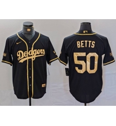 Men's Los Angeles Dodgers #50 Mookie Betts Black Gold World Series Champions Cool Base Stitched Jersey