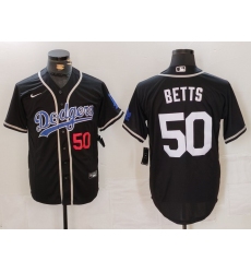 Men's Los Angeles Dodgers #50 Mookie Betts Number Black White Cool Base Stitched Jersey