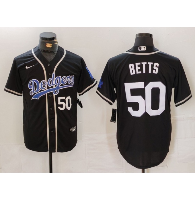 Men's Los Angeles Dodgers #50 Mookie Betts Number Black White Cool Base Stitched Jerseys