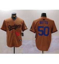 Men's Los Angeles Dodgers #50 Mookie Betts Number Olive Cool Base Limited Stitched Jersey