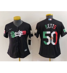 Women's Los Angeles Dodgers #50 Mookie Betts Mexico Black Cool Base Stitched Jersey