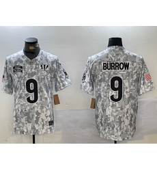 Men's Cincinnati Bengals #9 Joe Burrow Arctic Camo 2024 FUSE Salute to Service Limited Stitched Jersey