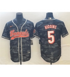Men's Cincinnati Bengals #5 Tee Higgins Gray Camo Cool Base Stitched Baseball Jersey