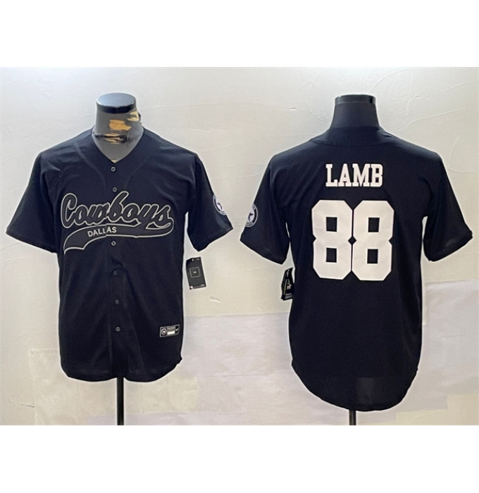 Men's Dallas Cowboys #88 CeeDee Lamb Black With Cool Base Stitched Baseball Jersey