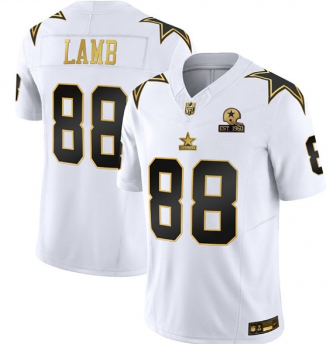 Men's Dallas Cowboys #88 CeeDee Lamb White Gold F.U.S.E. With Established In 1960 Vapor Limited Football Stitched Jersey