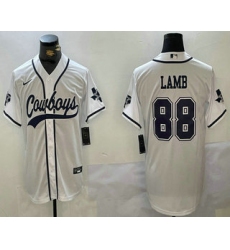 Men's Dallas Cowboys #88 CeeDee Lamb White With Navy Name Cool Base Stitched Baseball Jersey