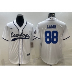 Men's Dallas Cowboys #88 CeeDee Lamb White With Patch Cool Base Stitched Baseball Jersey