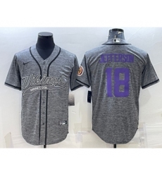 Men's Minnesota Vikings #18 Justin Jefferson Grey Gridiron With Patch Cool Base Stitched Baseball Jersey