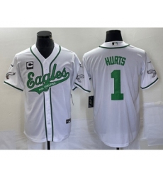 Men's Nike Philadelphia Eagles #1 Jalen Hurts White C Cool Base Stitched Baseball Jersey