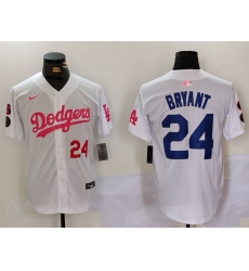 Men's Los Angeles Dodgers #24 Kobe Bryant White Pink Vin & Kobe Stitched Baseball Jerseys