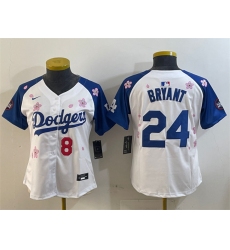 Women's Los Angeles Dodgers Front #8 Back #24 Kobe Bryant White Royal 2025 Tokyo Series Limited Stitched Baseball Jersey(Run Small)
