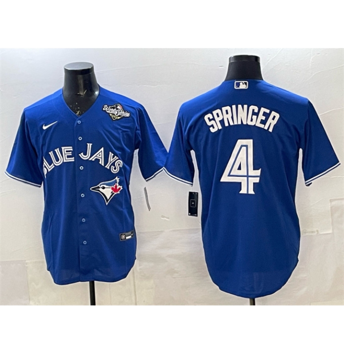 Men's Toronto Blue Jays #4 George Springer Navy 2025 World Series Home Cool Base Stitched Baseball Jersey
