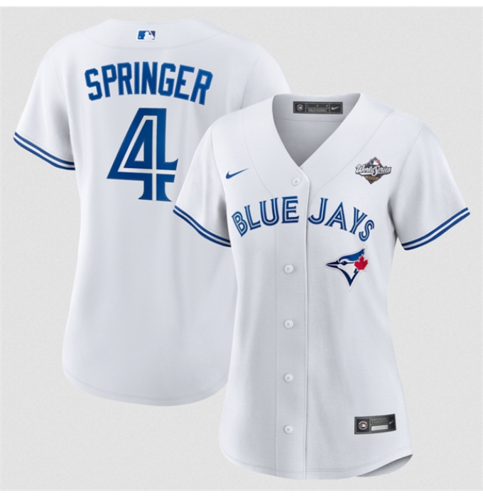 Women's Toronto Blue Jays #4 George Springer White 2025 World Series Home Cool Base Stitched Baseball Jersey(Run Small)