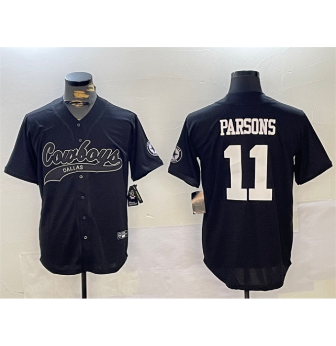 Men's Dallas Cowboys #11 Micah Parsons Black With Cool Base Stitched Baseball Jersey