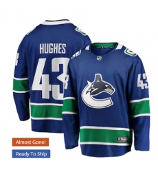 Men's Vancouver Canucks #43 Quinn Hughes Fanatics Branded Blue Home Premier Breakaway Player Jersey