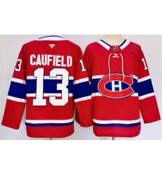 Men's Montreal Canadiens #13 Cole Caufield Red 2024-25 Stitched Jersey