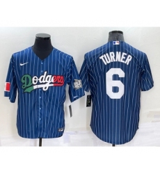 Men's Los Angeles Dodgers #6 Trea Turner Navy Blue Pinstripe 2020 World Series Cool Base Nike Jersey