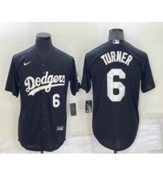 Men's Los Angeles Dodgers #6 Trea Turner Number Black Turn Back The Clock Stitched Cool Base Jersey
