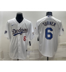 Men's Los Angeles Dodgers #6 Trea Turner Number White Gold Championship Stitched MLB Cool Base Nike Jersey