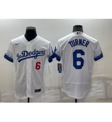 Men's Los Angeles Dodgers #6 Trea Turner White 2022 City Connect Flex Base Stitched Jersey
