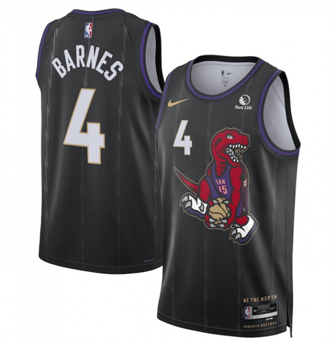 Men's Toronto Raptors #4 Scottie Barnes Black 2024-25 City Edition Stitched Basketball Jersey