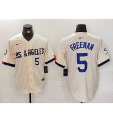 Men's Los Angeles Dodgers #5 Freddie Freeman Number Cream 2024 City Connect Limited Stitched Jerseys