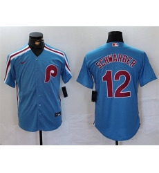 Men's Philadelphia Phillies #12 Kyle Schwarber Blue Cool Base Stitched Jersey