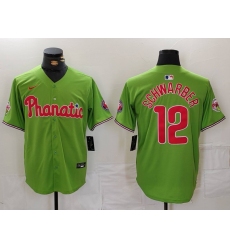 Men's Philadelphia Phillies #12 Kyle Schwarber Green With Stitched Cool Base Nike Jersey