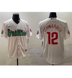 Men's Philadelphia Phillies #12 Kyle Schwarber White Phanatic Cool Base Stitched Jersey
