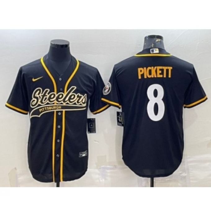 Men's Pittsburgh Steelers #8 Kenny Pickett Black Cool Base Stitched Baseball Jersey