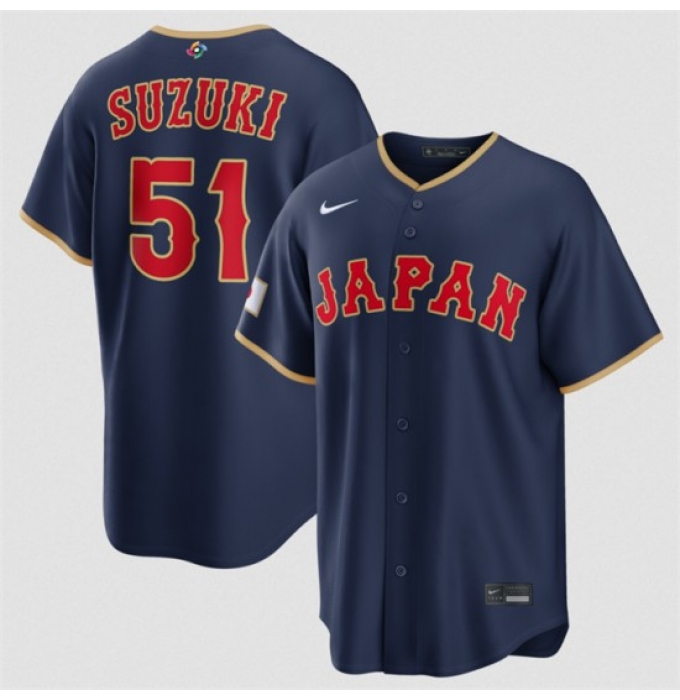 Men's Japan Baseball #51 Seiya Suzuki Navy 2026 World Baseball Classic Road Stadium Stitched Jersey