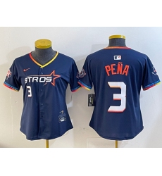 Women's Houston Astros #3 Jeremy Pena Navy 2025 City Connect With Texas Limited Stitched Baseball Jersey(Run Small)