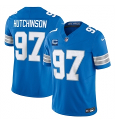 Men's Detroit Lions #97 Aidan Hutchinson Blue 2025 F.U.S.E. With 2-Star C Vapor Limited Football Stitched Game Jersey