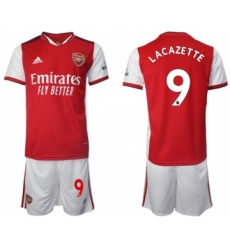 Arsenal F.C #9 Lacazette Red Home Soccer Jersey with Shorts