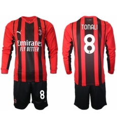 Men 2021-2022 Club Ac Milan home red Long Sleeve 8 Soccer Jersey