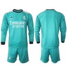 Men 2021-2022 Club Atletico Madrid second away blue Long Sleeve blank Soccer Jersey