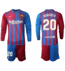 Men 2021-2022 Club Barcelona home red blue Long Sleeve 20 Nike Soccer Jersey